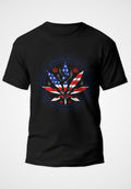Patriotic Cannabis Leaf T-Shirt - American Flag Weed Design Black"