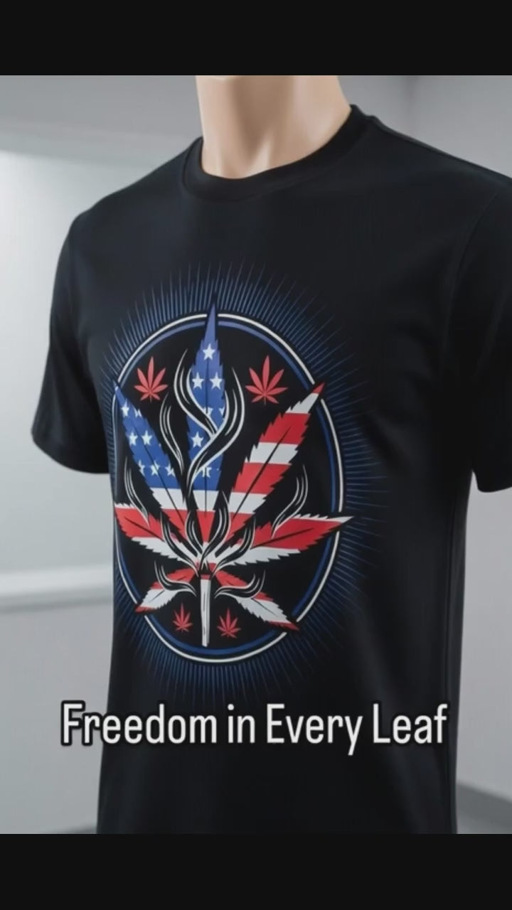 Patriotic Cannabis Leaf T-Shirt - American Flag Weed Design Black"
